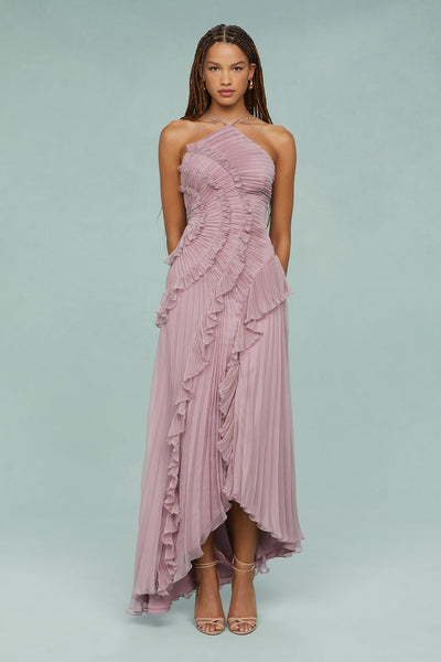 Vestido Midi Elfriede Halter Plisado con Volantes