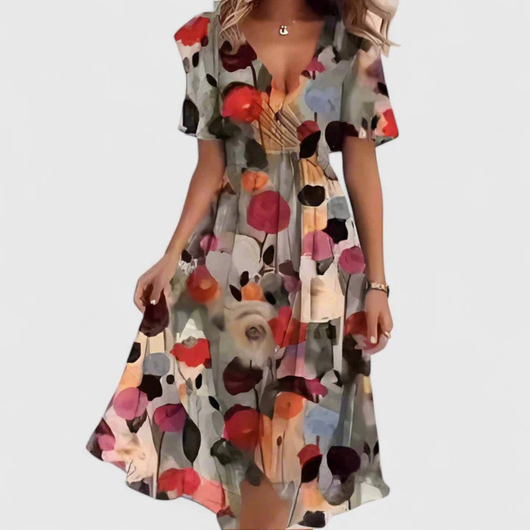 Vestido Midi Helga Floral con Escote en V
