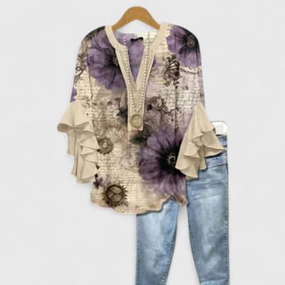 Top Viviane Floral con Mangas de Volantes