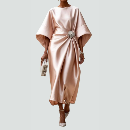 Vestido Midi Michaela Drapeado con Mangas Murciélago