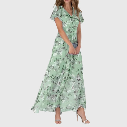 Vestido Largo Kathrin Floral con Escote en V