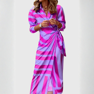 Vestido Midi Gudrun Cruzado de Rayas