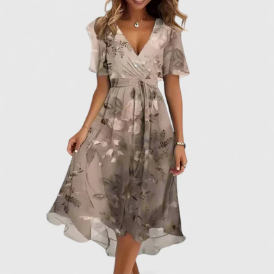 Vestido Midi Helga Floral con Escote en V