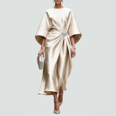 Vestido Midi Michaela Drapeado con Mangas Murciélago