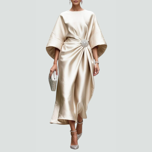 Vestido Midi Michaela Drapeado con Mangas Murciélago