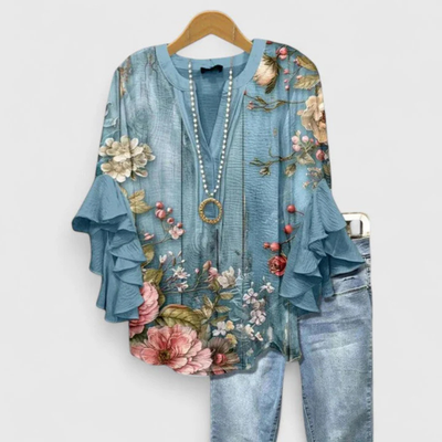 Top Viviane Floral con Mangas de Volantes