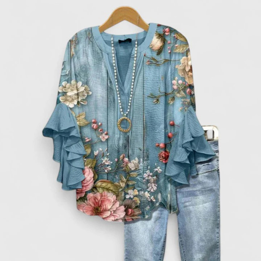 Top Viviane Floral con Mangas de Volantes