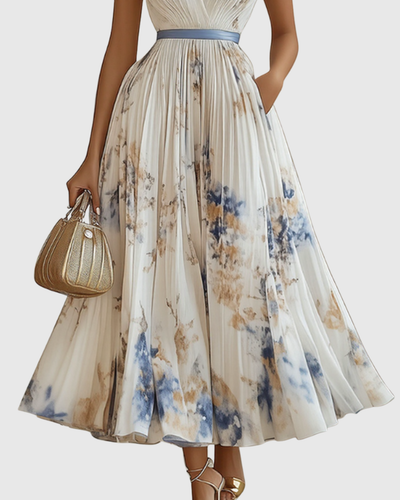 Vestido Midi Isabella Plisado Floral sin Mangas