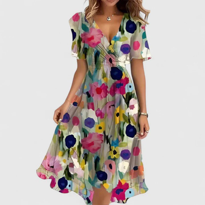 Vestido Midi Helga Floral con Escote en V