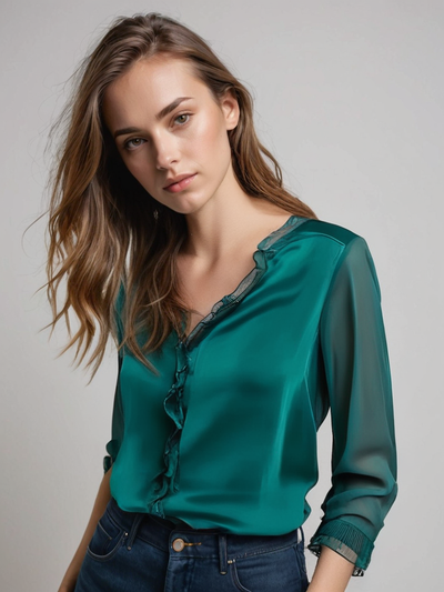 Blusa Felicia Elegante de Volantes y Manga Larga