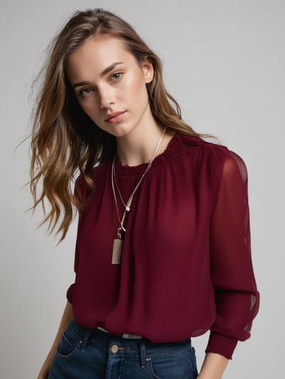 Blusa Felicia Elegante de Volantes y Manga Larga