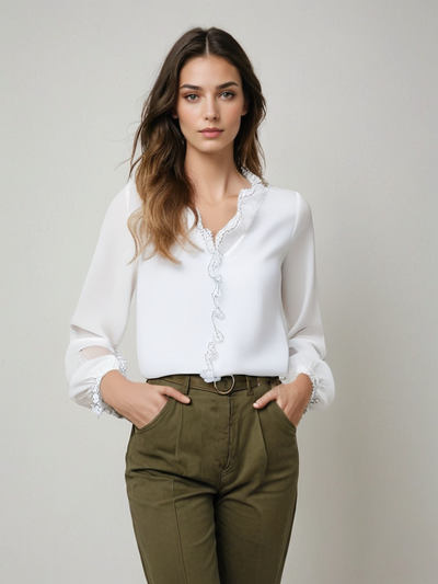 Blusa Felicia Elegante de Volantes y Manga Larga