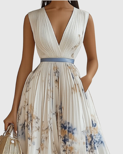 Vestido Midi Isabella Plisado Floral sin Mangas