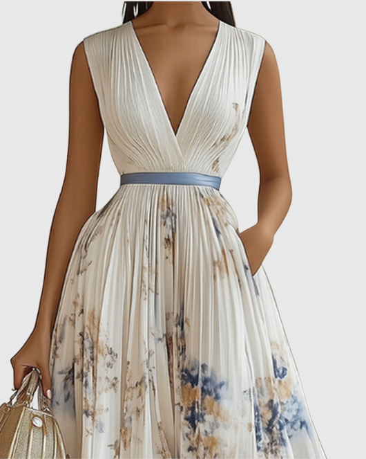 Vestido Midi Isabella Plisado Floral sin Mangas