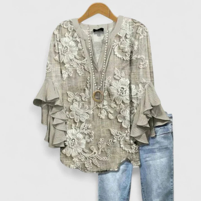 Top Viviane Floral con Mangas de Volantes