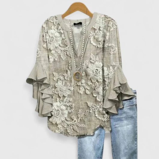 Top Viviane Floral con Mangas de Volantes