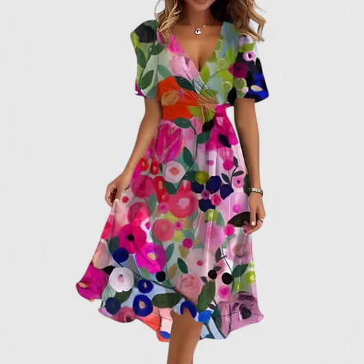 Vestido Midi Helga Floral con Escote en V