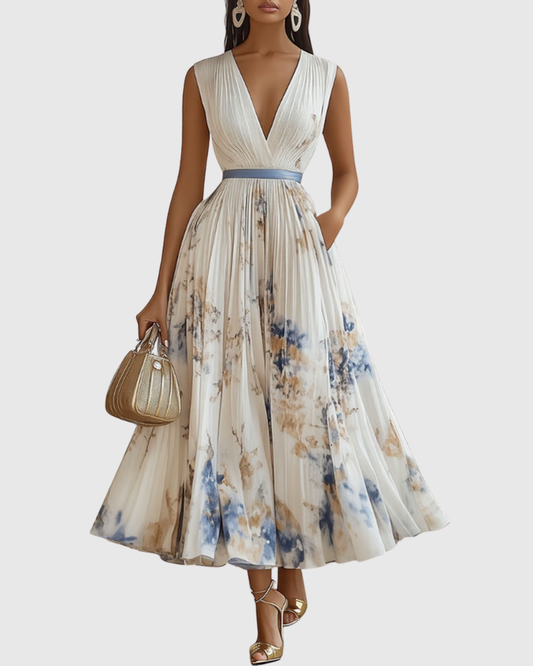 Vestido Midi Isabella Plisado Floral sin Mangas