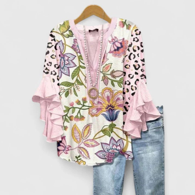 Top Viviane Floral con Mangas de Volantes
