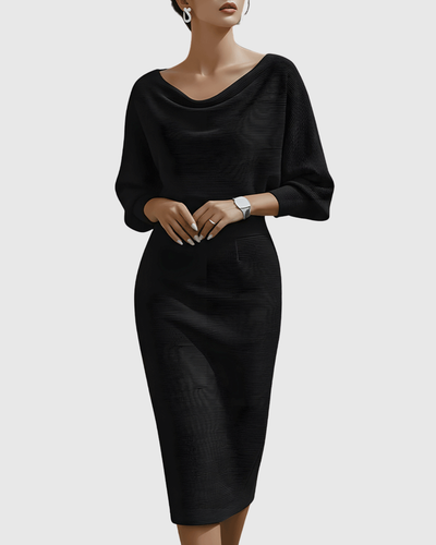 Ismeria | Vestido Midi Blanco Drapeado de Manga Murciélago