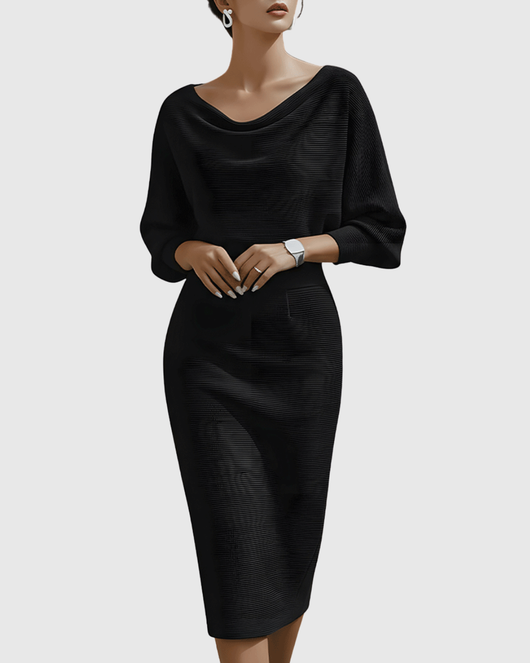 Ismeria | Vestido Midi Blanco Drapeado de Manga Murciélago