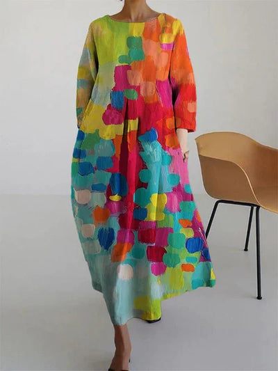 Vestido Maxi Elisa Floral Abstracto de Manga Larga