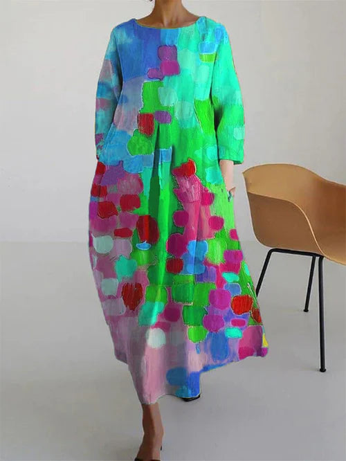 Vestido Maxi Elisa Floral Abstracto de Manga Larga