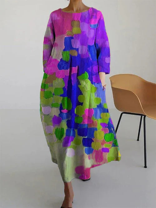 Vestido Maxi Elisa Floral Abstracto de Manga Larga