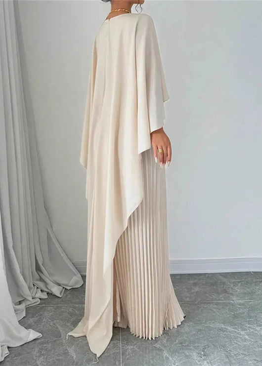 Makayla | Vestido Maxi con Capa Plisada para Invitada de Boda