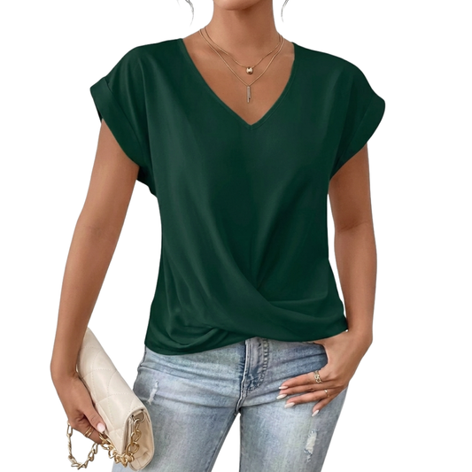 Blusa de Manga Corta y Cuello en V para Mujer