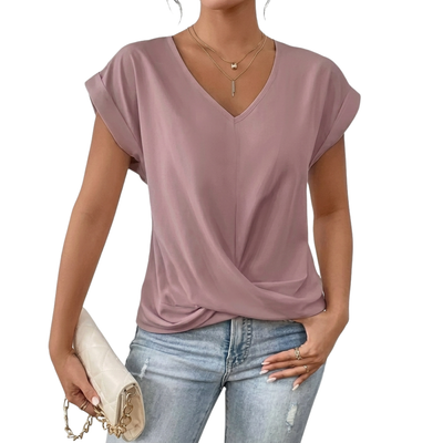 Blusa de Manga Corta y Cuello en V para Mujer