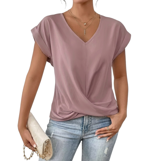 Blusa de Manga Corta y Cuello en V para Mujer