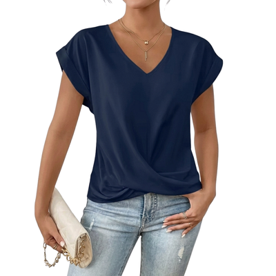 Blusa de Mujer Manga Corta – Escote en V, Suelta y Elegante