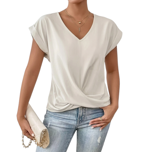 Blusa de Mujer Manga Corta – Escote en V, Suelta y Elegante