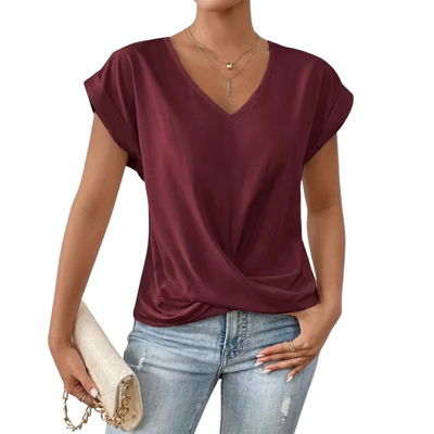 Blusa de Mujer Manga Corta – Escote en V, Suelta y Elegante