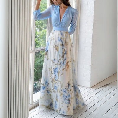 Vestido Largo Doris Floral con Escote en V