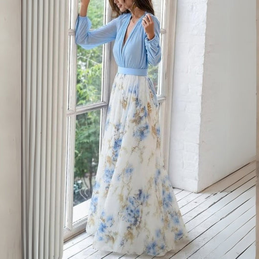 Vestido Largo Doris Floral con Escote en V