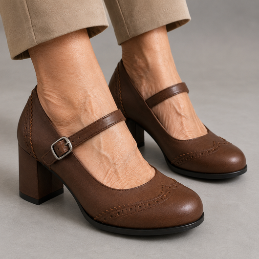 Kristenyah | Zapatos Mary Jane Brogue con Tacón Ancho