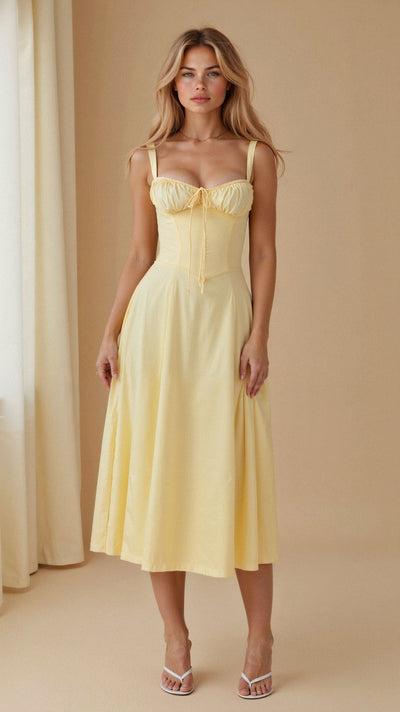 Vestido Midi Lydia de Corsé con Falda Vaporosa