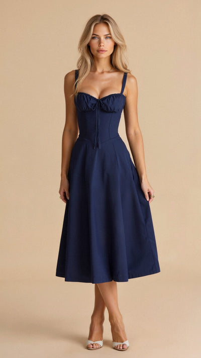 Vestido Midi Lydia de Corsé con Falda Vaporosa