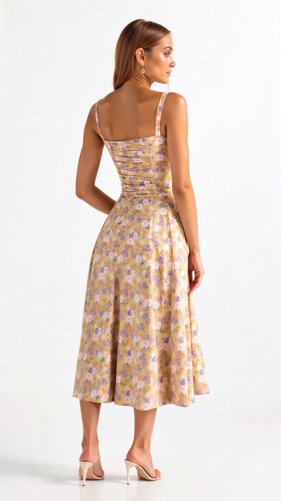 Vestido Midi Lydia de Corsé con Falda Vaporosa
