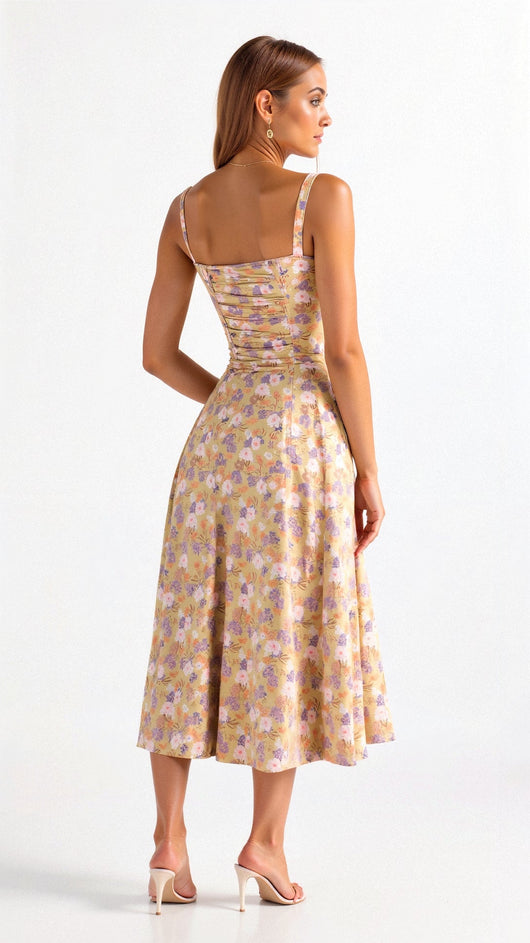 Vestido Midi Lydia de Corsé con Falda Vaporosa