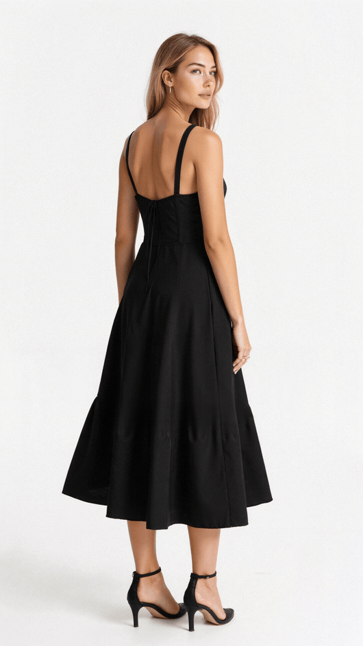 Vestido Midi Lydia de Corsé con Falda Vaporosa