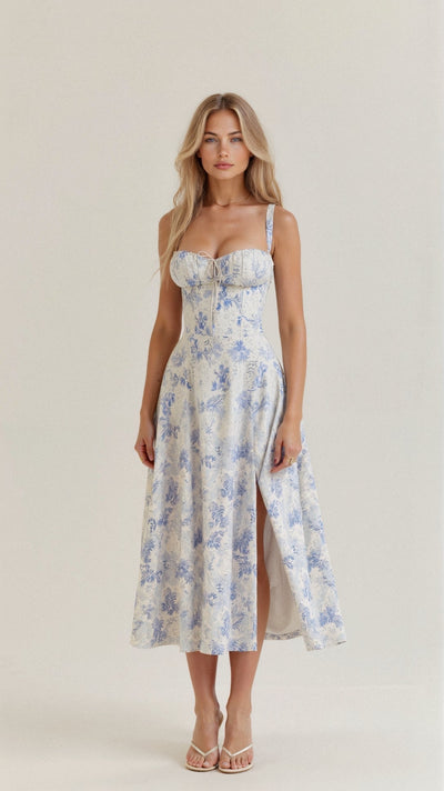 Vestido Midi Lydia de Corsé con Falda Vaporosa