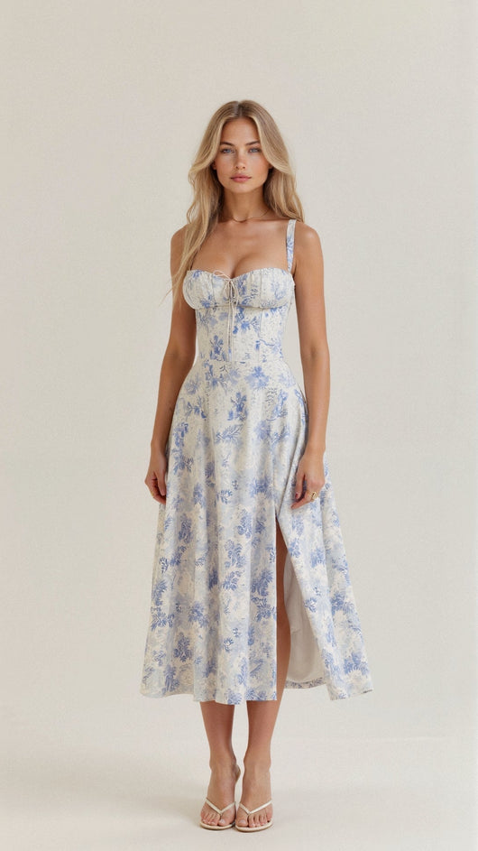 Vestido Midi Lydia de Corsé con Falda Vaporosa