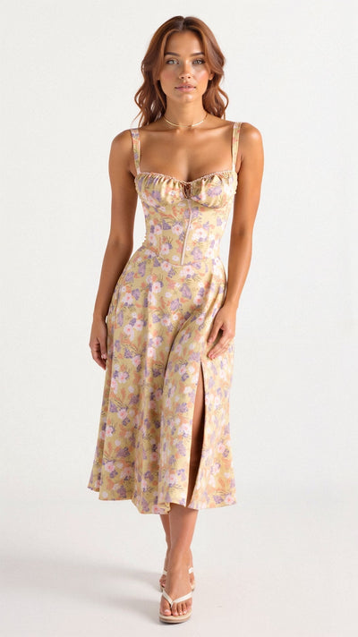 Vestido Midi Lydia de Corsé con Falda Vaporosa