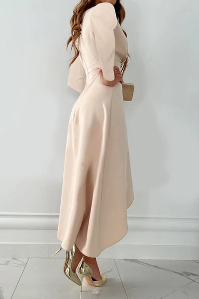 Vestido Midi Renate Entallado con Cuello en V y Abertura