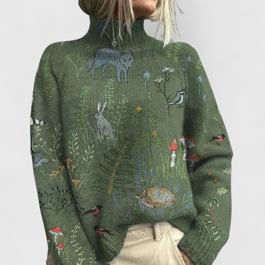 Jersey Barbara de Punto Acogedor con Estampado de Naturaleza