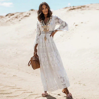Vestido Doris Largo Boho de Manga Larga