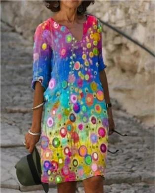Vestido Recto Anja de Manga Larga con Estampado Abstracto